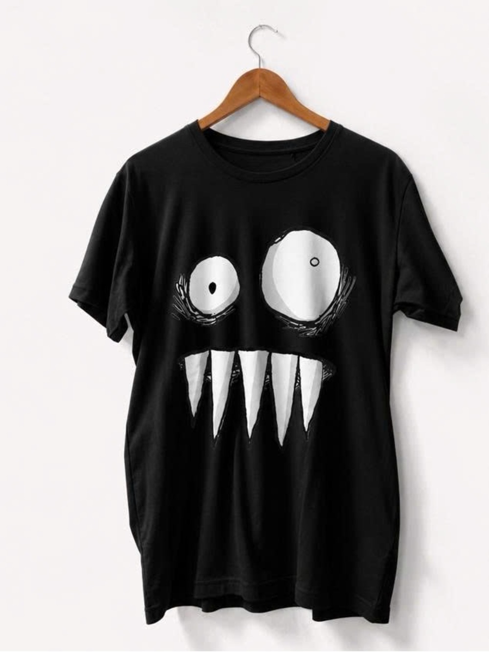 Halloween Black Short Sleeve Tee with White Monster Graphic